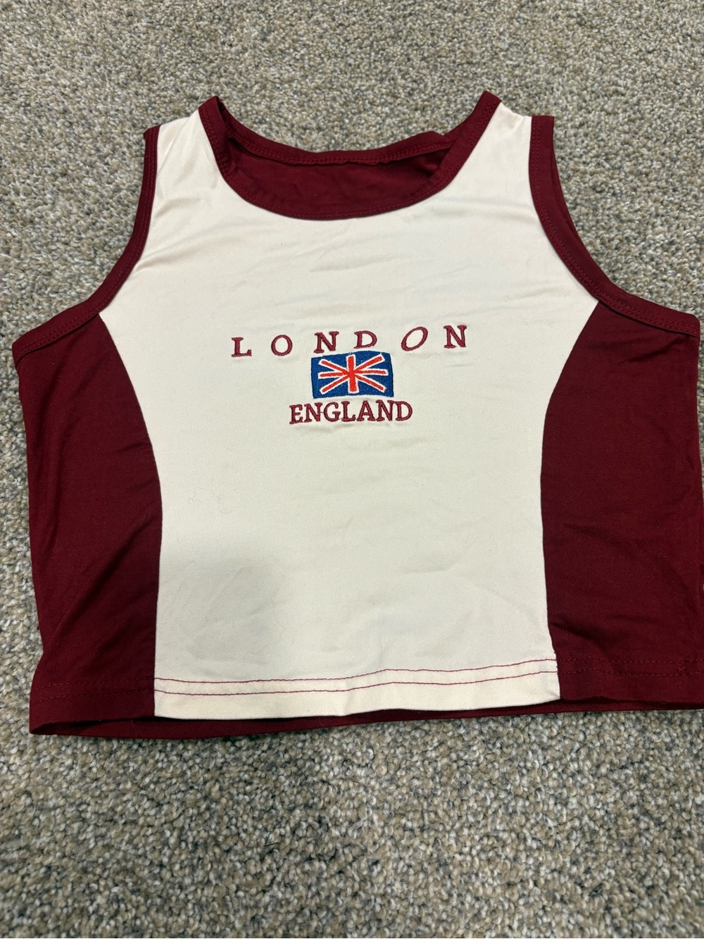 London England Two-Tone Cropped Tank Top - Burgundy & Cream